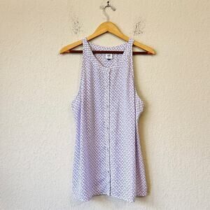 CABI Priscilla Top Blouse White Purple Ditsy Floral Sleeveless Boho